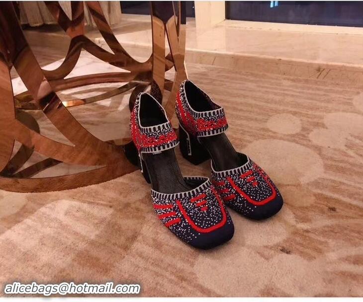 Hot Sell Prada Geometric Pattern Jacquard Knit Fabric Pumps P94828 Red/Blue 2019