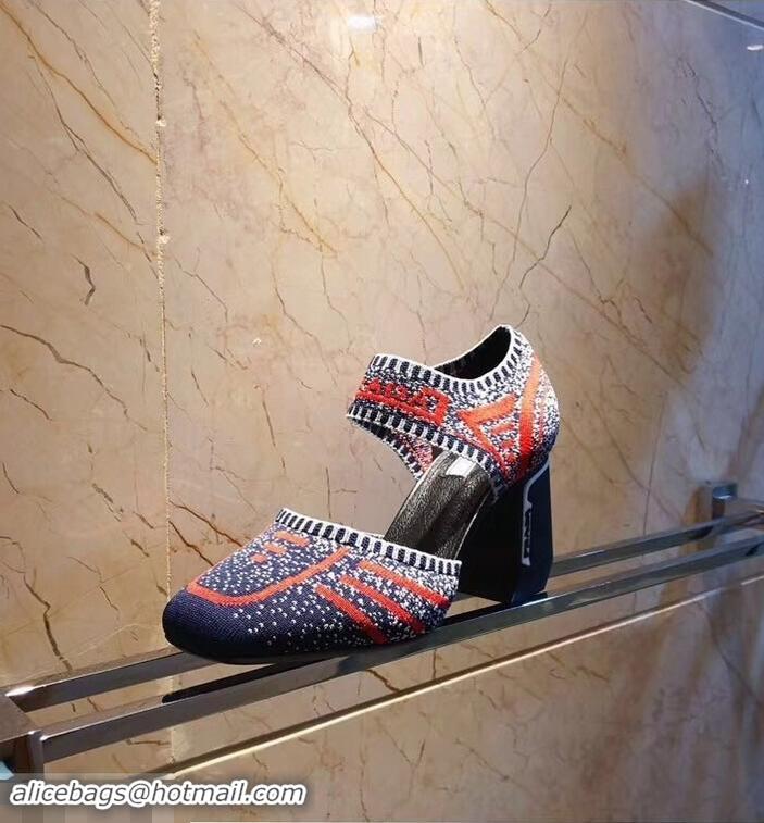 Hot Sell Prada Geometric Pattern Jacquard Knit Fabric Pumps P94828 Red/Blue 2019