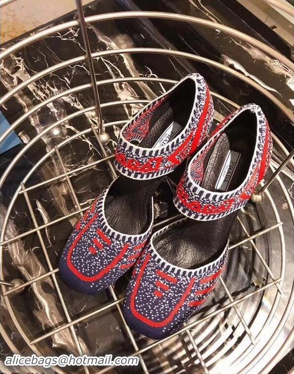 Hot Sell Prada Geometric Pattern Jacquard Knit Fabric Pumps P94828 Red/Blue 2019