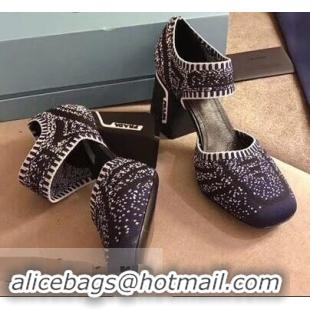 Knockoffs Prada Geometric Pattern Jacquard Knit Fabric Pumps P94828 Blue 2019