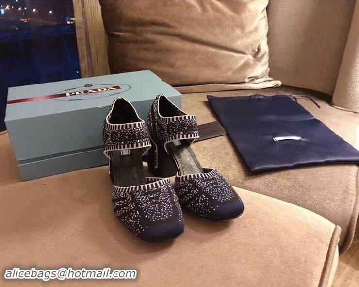 Knockoffs Prada Geometric Pattern Jacquard Knit Fabric Pumps P94828 Blue 2019