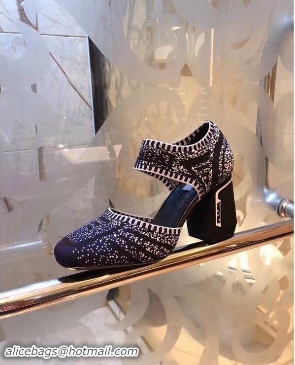 Knockoffs Prada Geometric Pattern Jacquard Knit Fabric Pumps P94828 Blue 2019