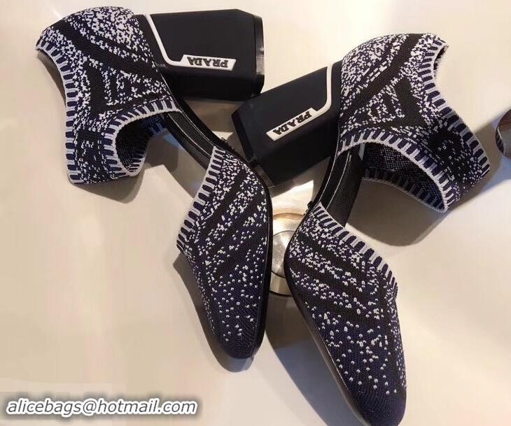 Knockoffs Prada Geometric Pattern Jacquard Knit Fabric Pumps P94828 Blue 2019