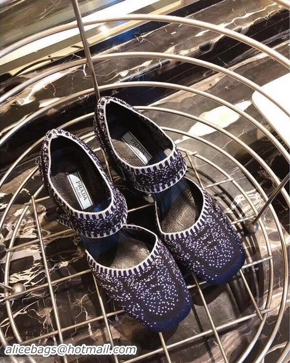 Knockoffs Prada Geometric Pattern Jacquard Knit Fabric Pumps P94828 Blue 2019