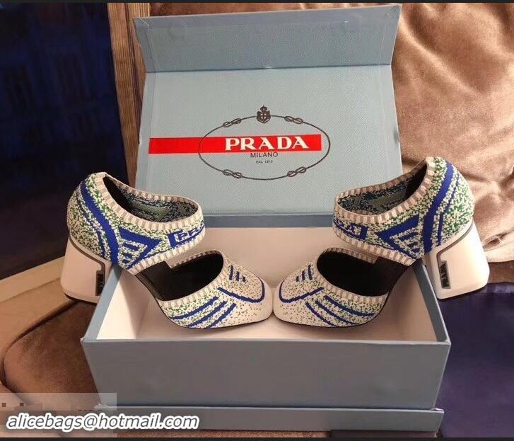 Reproduction Prada Geometric Pattern Jacquard Knit Fabric Pumps P94828 White 2019