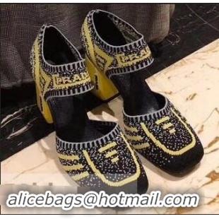 Duplicate Prada Geometric Pattern Jacquard Knit Fabric Pumps P94828 Yellow 2019