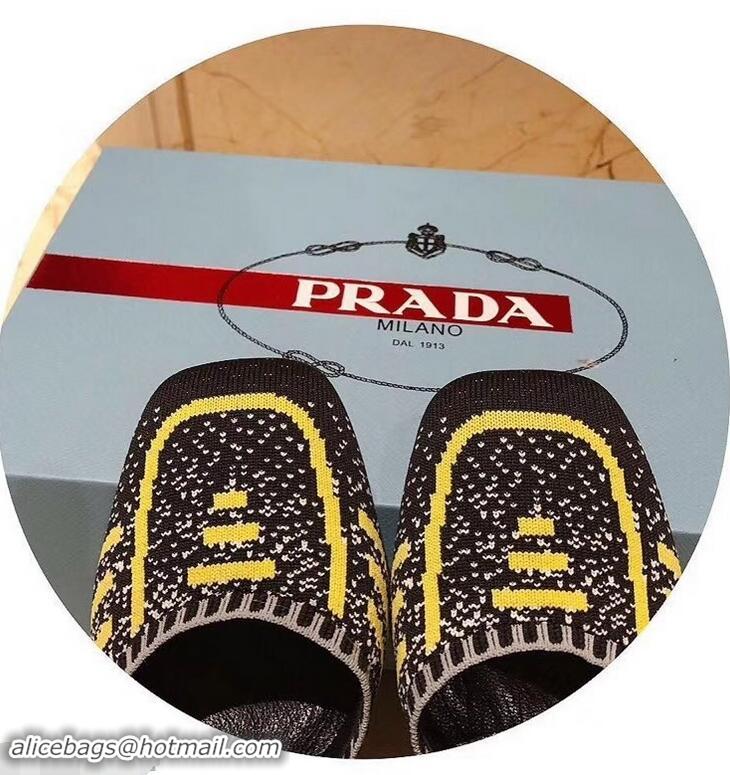 Duplicate Prada Geometric Pattern Jacquard Knit Fabric Pumps P94828 Yellow 2019