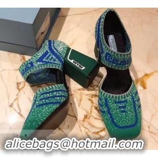 Imitation Prada Geometric Pattern Jacquard Knit Fabric Pumps P94828 Green 2019