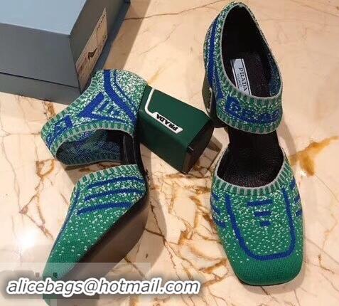 Imitation Prada Geometric Pattern Jacquard Knit Fabric Pumps P94828 Green 2019