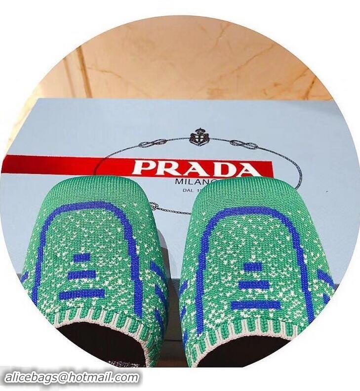 Imitation Prada Geometric Pattern Jacquard Knit Fabric Pumps P94828 Green 2019