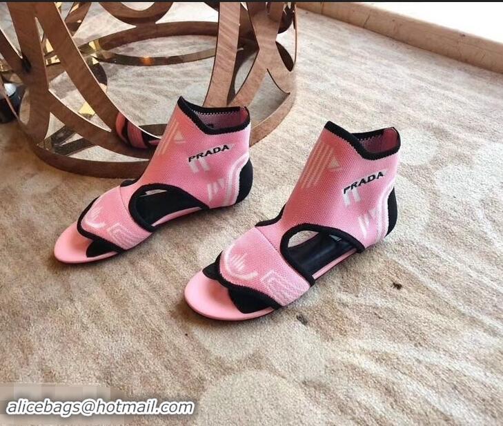 Custom Prada Geometric Pattern Jacquard Knit Fabric Flat Sandals P94835 Pink 2019