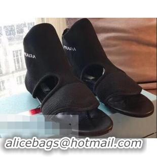 Low Cost Prada Geometric Pattern Jacquard Knit Fabric Flat Sandals P94835 Black 2019