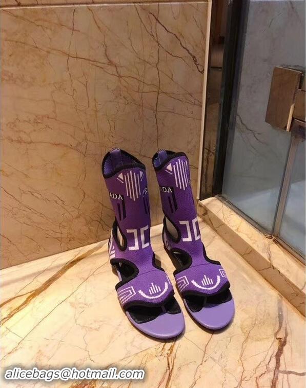 Unique Prada Geometric Pattern Jacquard Knit Fabric Sock Sandals P94843 Purple 2019