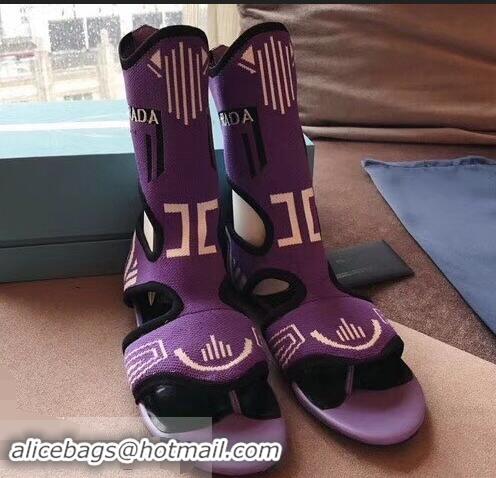 Unique Prada Geometric Pattern Jacquard Knit Fabric Sock Sandals P94843 Purple 2019