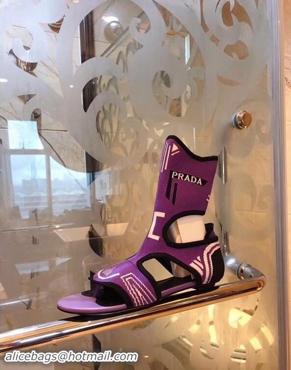 Unique Prada Geometric Pattern Jacquard Knit Fabric Sock Sandals P94843 Purple 2019