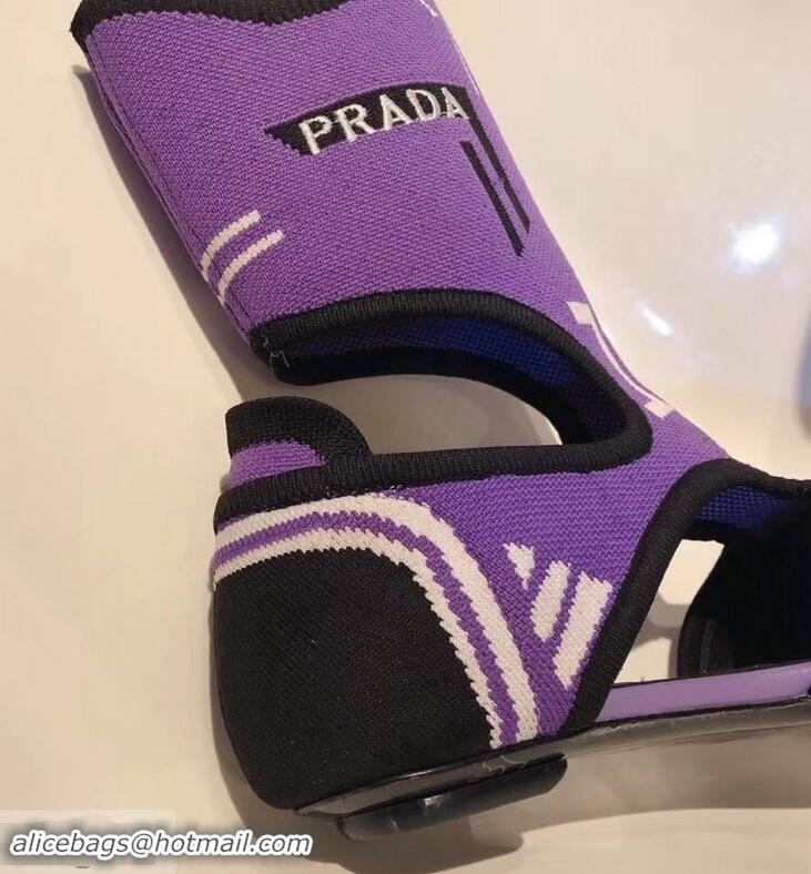 Unique Prada Geometric Pattern Jacquard Knit Fabric Sock Sandals P94843 Purple 2019