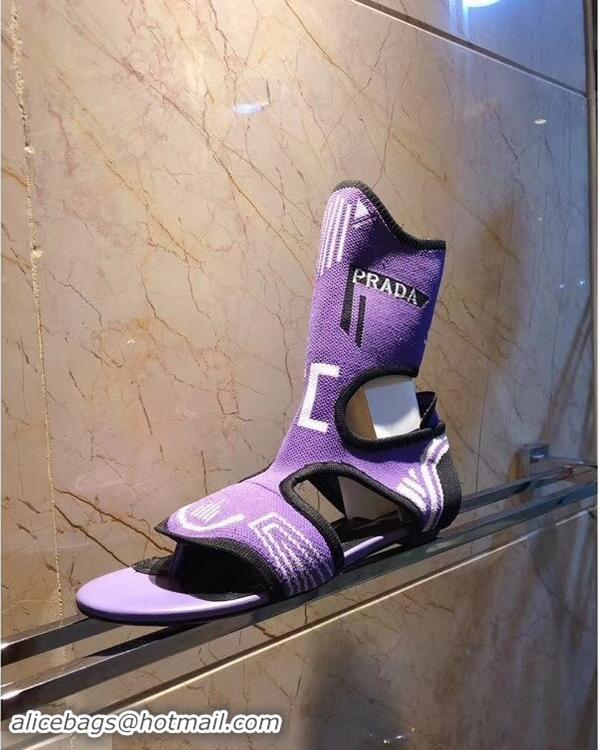 Unique Prada Geometric Pattern Jacquard Knit Fabric Sock Sandals P94843 Purple 2019