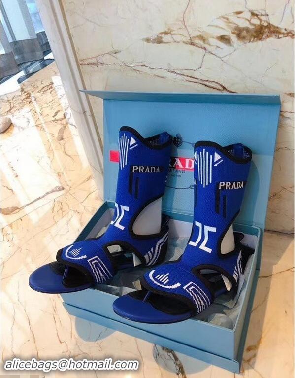 Original Prada Geometric Pattern Jacquard Knit Fabric Sock Sandals P94843 Blue 2019