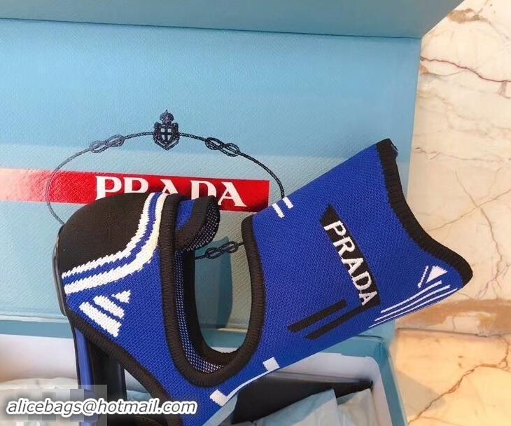 Original Prada Geometric Pattern Jacquard Knit Fabric Sock Sandals P94843 Blue 2019