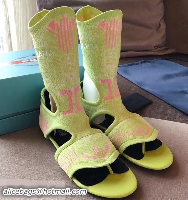 Imitation Prada Geometric Pattern Jacquard Knit Fabric Sock Sandals P94843 Green 2019