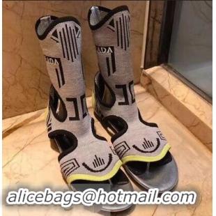 Cheapest Prada Geometric Pattern Jacquard Knit Fabric Sock Sandals P94843 Gray 2019