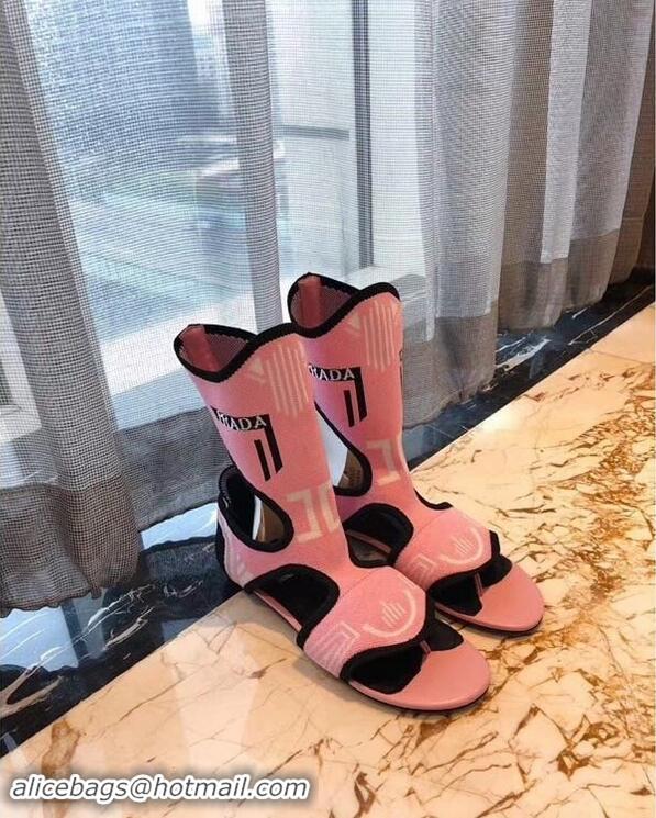 Low Price Prada Geometric Pattern Jacquard Knit Fabric Sock Sandals P94843 Pink 2019