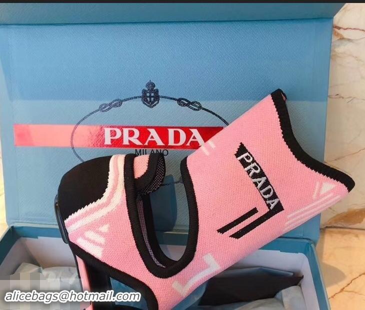 Low Price Prada Geometric Pattern Jacquard Knit Fabric Sock Sandals P94843 Pink 2019