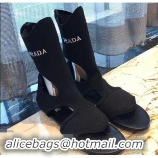 Super Quality Prada Geometric Pattern Jacquard Knit Fabric Sock Sandals P94843 Black 2019