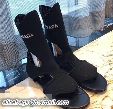 Super Quality Prada Geometric Pattern Jacquard Knit Fabric Sock Sandals P94843 Black 2019