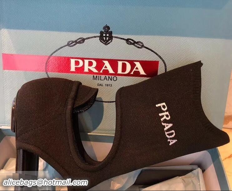 Super Quality Prada Geometric Pattern Jacquard Knit Fabric Sock Sandals P94843 Black 2019