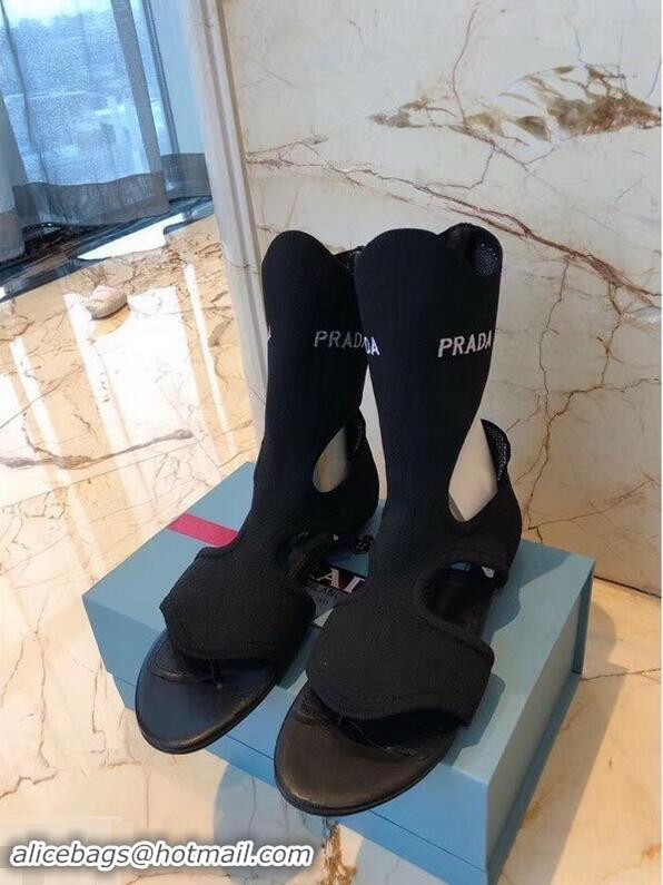 Super Quality Prada Geometric Pattern Jacquard Knit Fabric Sock Sandals P94843 Black 2019