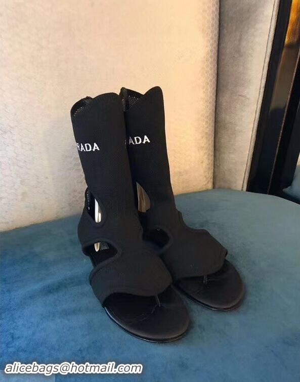 Super Quality Prada Geometric Pattern Jacquard Knit Fabric Sock Sandals P94843 Black 2019