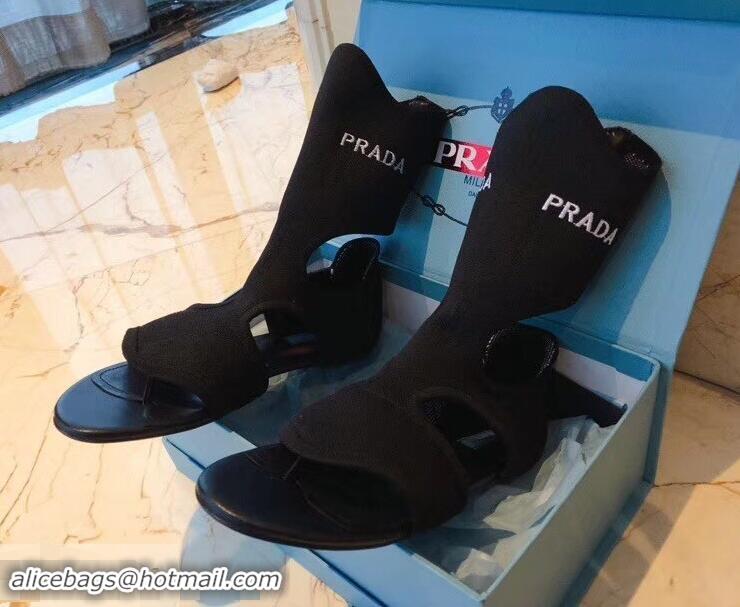 Super Quality Prada Geometric Pattern Jacquard Knit Fabric Sock Sandals P94843 Black 2019