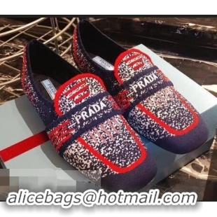 Refined Prada Geometric Pattern Semi-stretch Jacquard Knit Fabric Loafers P94851 Red/Blue 2019