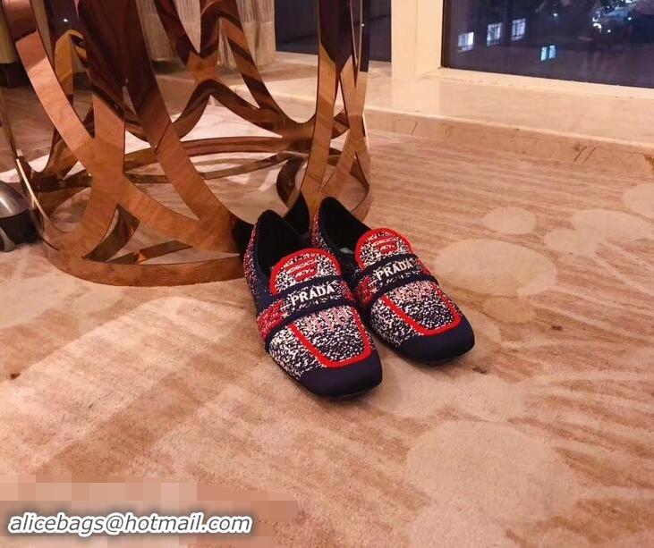 Refined Prada Geometric Pattern Semi-stretch Jacquard Knit Fabric Loafers P94851 Red/Blue 2019