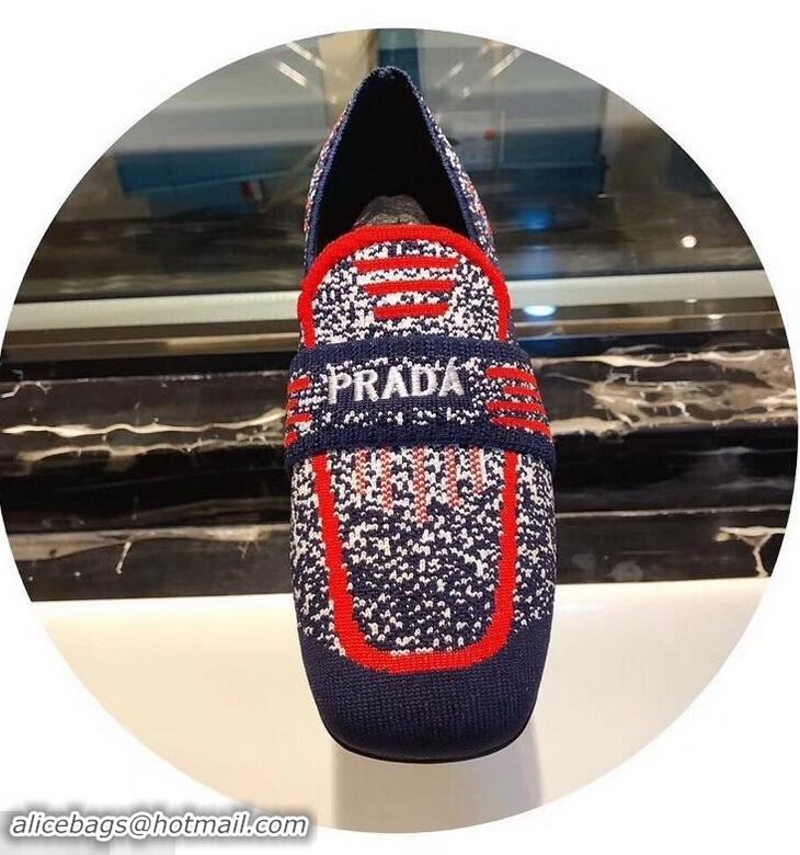 Refined Prada Geometric Pattern Semi-stretch Jacquard Knit Fabric Loafers P94851 Red/Blue 2019