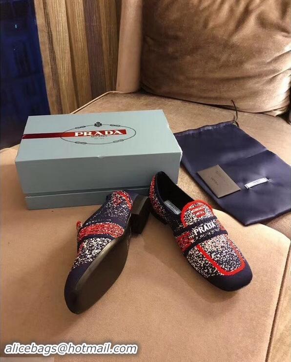 Refined Prada Geometric Pattern Semi-stretch Jacquard Knit Fabric Loafers P94851 Red/Blue 2019