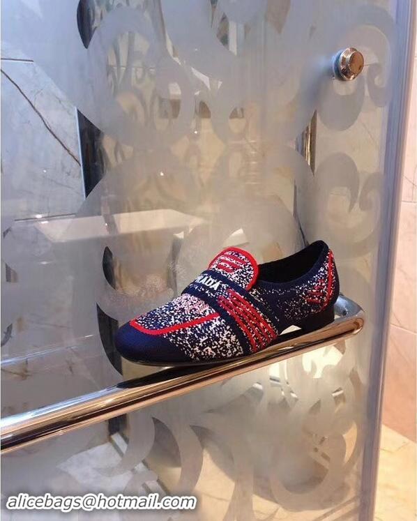 Refined Prada Geometric Pattern Semi-stretch Jacquard Knit Fabric Loafers P94851 Red/Blue 2019