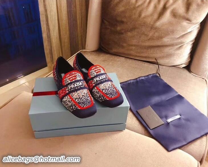 Refined Prada Geometric Pattern Semi-stretch Jacquard Knit Fabric Loafers P94851 Red/Blue 2019