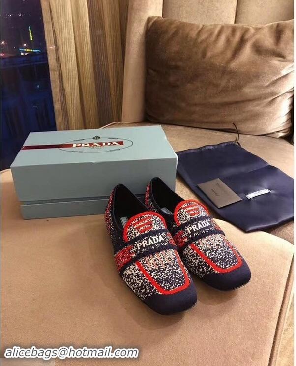 Refined Prada Geometric Pattern Semi-stretch Jacquard Knit Fabric Loafers P94851 Red/Blue 2019