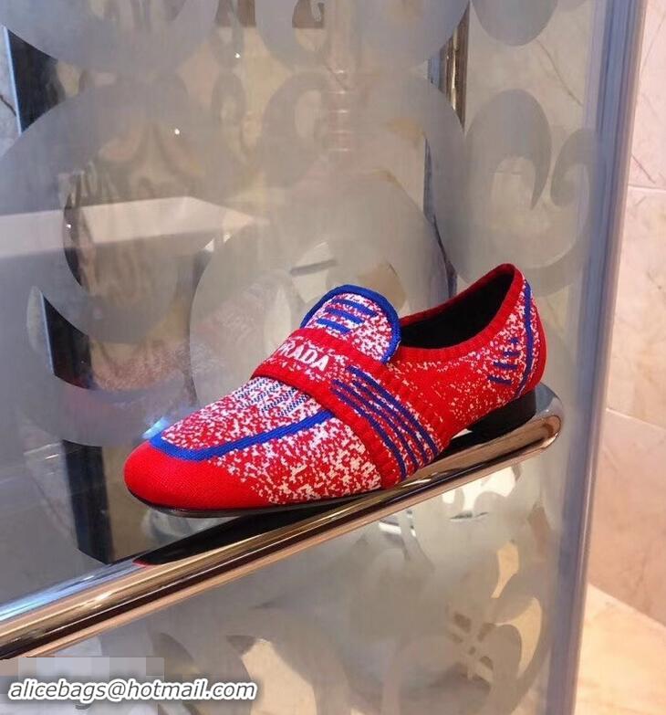 Pretty Style Prada Geometric Pattern Semi-stretch Jacquard Knit Fabric Loafers P94851 Red 2019