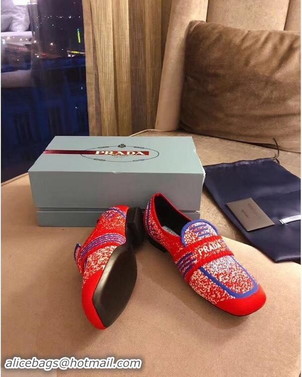 Pretty Style Prada Geometric Pattern Semi-stretch Jacquard Knit Fabric Loafers P94851 Red 2019