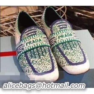 Top Grade Prada Geometric Pattern Semi-stretch Jacquard Knit Fabric Loafers P94851 White 2019