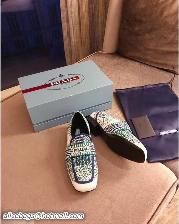 Top Grade Prada Geometric Pattern Semi-stretch Jacquard Knit Fabric Loafers P94851 White 2019