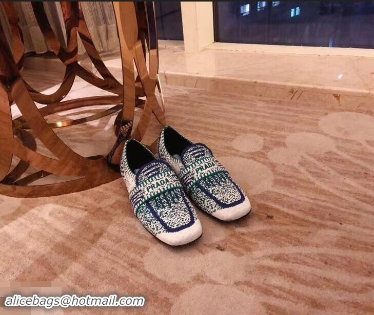 Top Grade Prada Geometric Pattern Semi-stretch Jacquard Knit Fabric Loafers P94851 White 2019