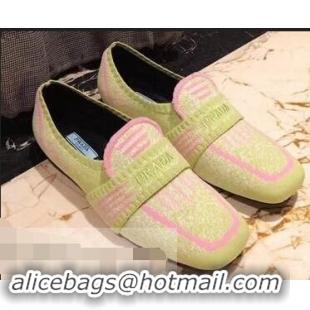 Hot Style Prada Geometric Pattern Semi-stretch Jacquard Knit Fabric Loafers P94851 Green 2019