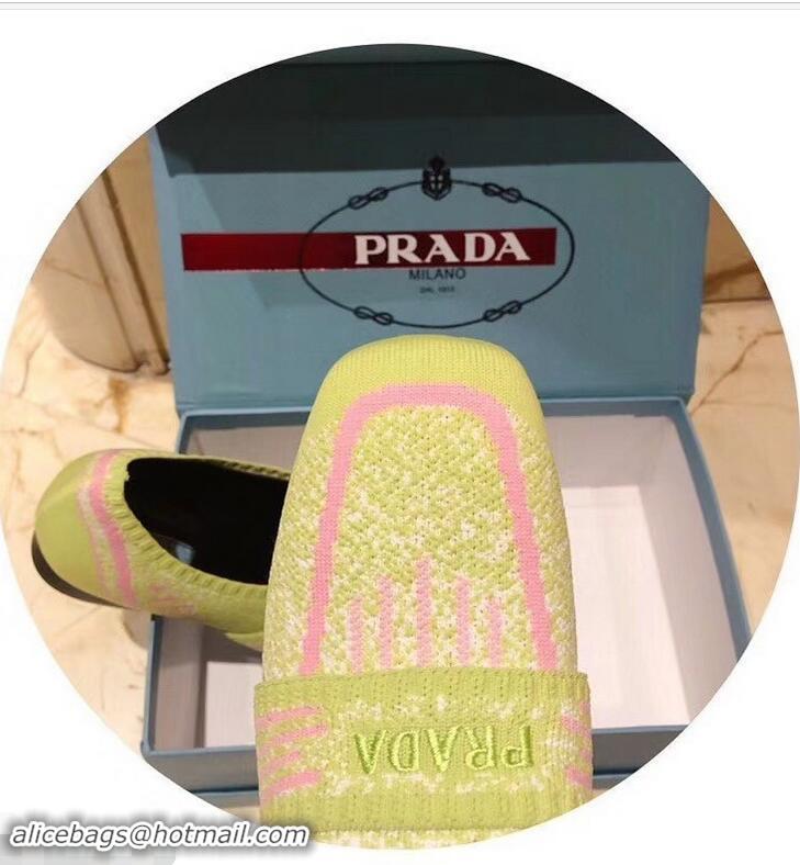 Hot Style Prada Geometric Pattern Semi-stretch Jacquard Knit Fabric Loafers P94851 Green 2019