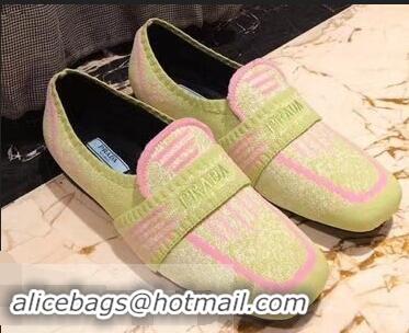 Hot Style Prada Geometric Pattern Semi-stretch Jacquard Knit Fabric Loafers P94851 Green 2019