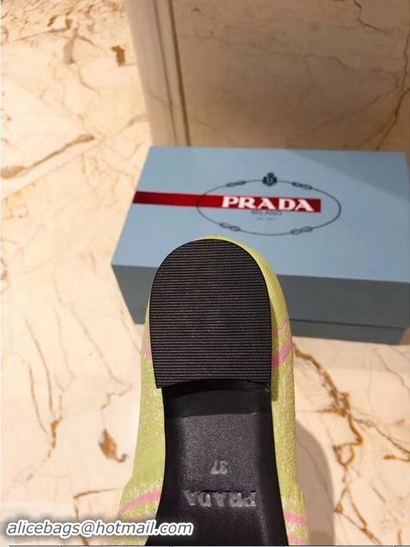 Hot Style Prada Geometric Pattern Semi-stretch Jacquard Knit Fabric Loafers P94851 Green 2019