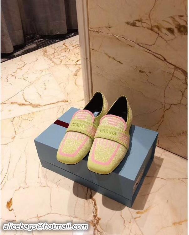 Hot Style Prada Geometric Pattern Semi-stretch Jacquard Knit Fabric Loafers P94851 Green 2019